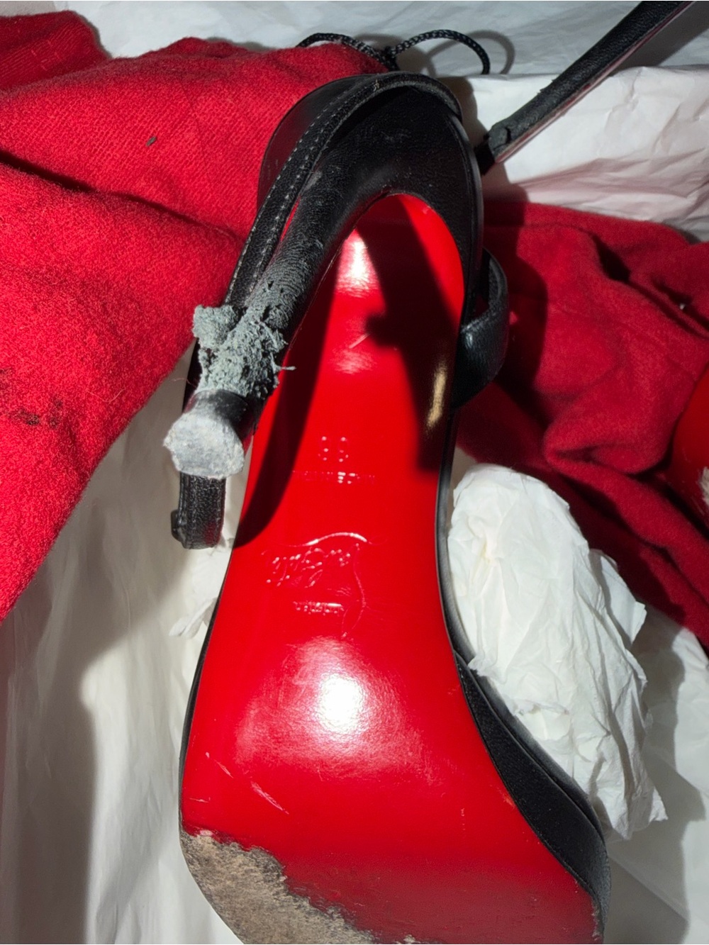 Christian Louboutin Black Strappy Heels with Red Dust Bags - Picture 4 of 6